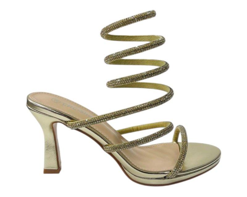 Diamante Snake Anklet Round Toe Sandals - Heels - British D'sire
