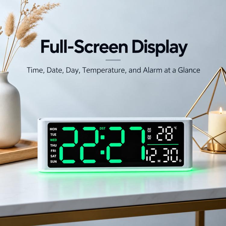 Digital LED Alarm Clock with Large Display Minimalist Rectangular Wall or Desk Clock(Black Blue) Secondary image