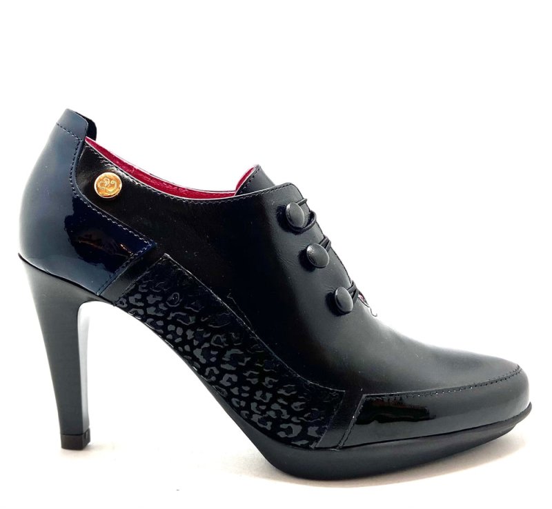 Dijon - Black/Blue button shoe/boot - High heel - British D'sire Main image