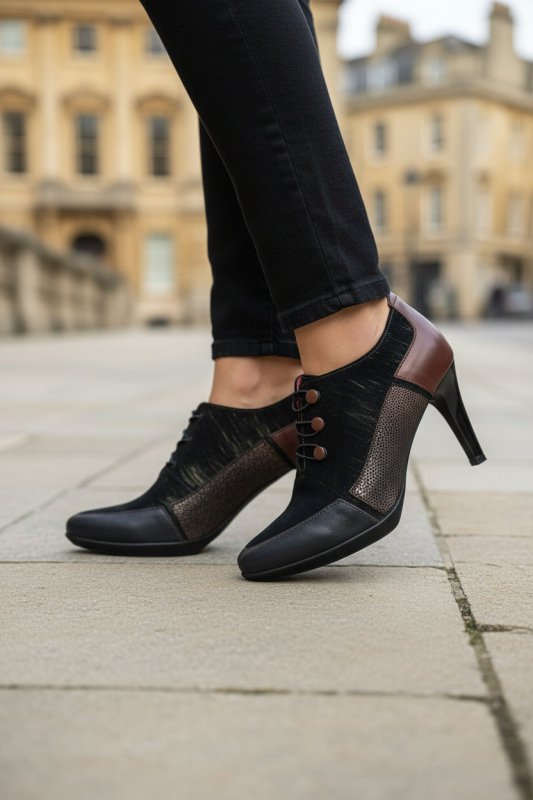 Dijon - Navy/Luggage button shoe/boot - High heel - British D'sire