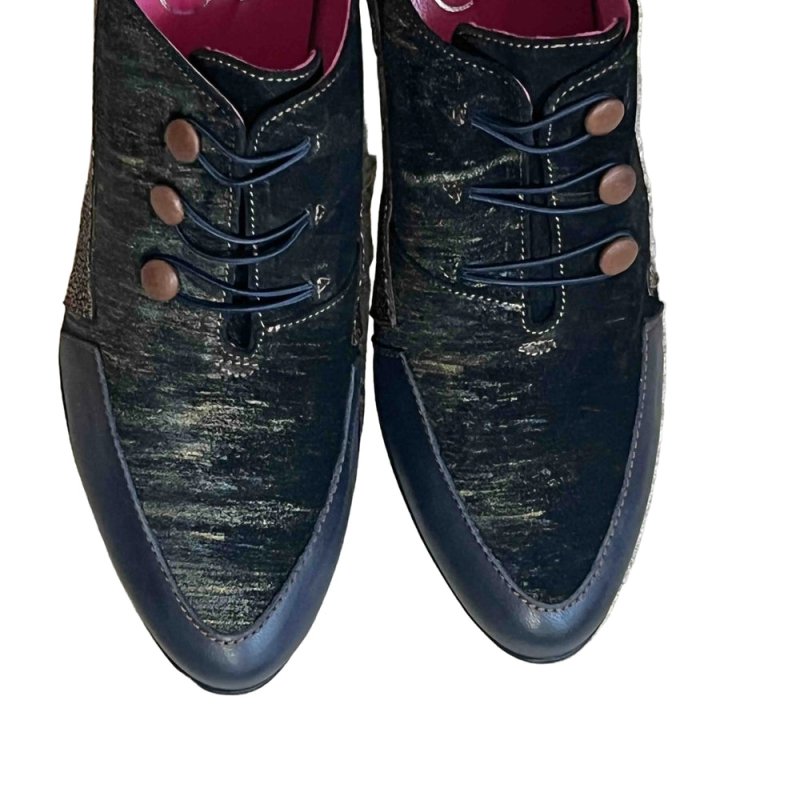 Dijon - Navy/Luggage button shoe/boot - High heel - British D'sire