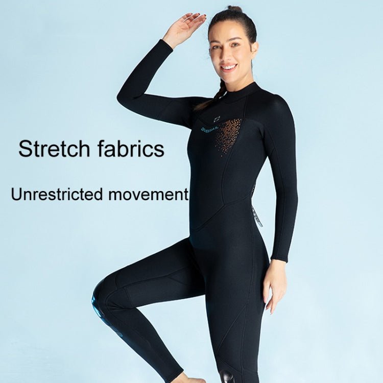DIVE & SAIL 3mm Ladies Warm Thickened One-Piece Long Sleeve Wetsuit Winter Swimming Gear, Size: L(Black) - British D'sire