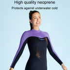 DIVE & SAIL 3mm Ladies Warm Thickened One-Piece Long Sleeve Wetsuit Winter Swimming Gear, Size: L(Black) - British D'sire