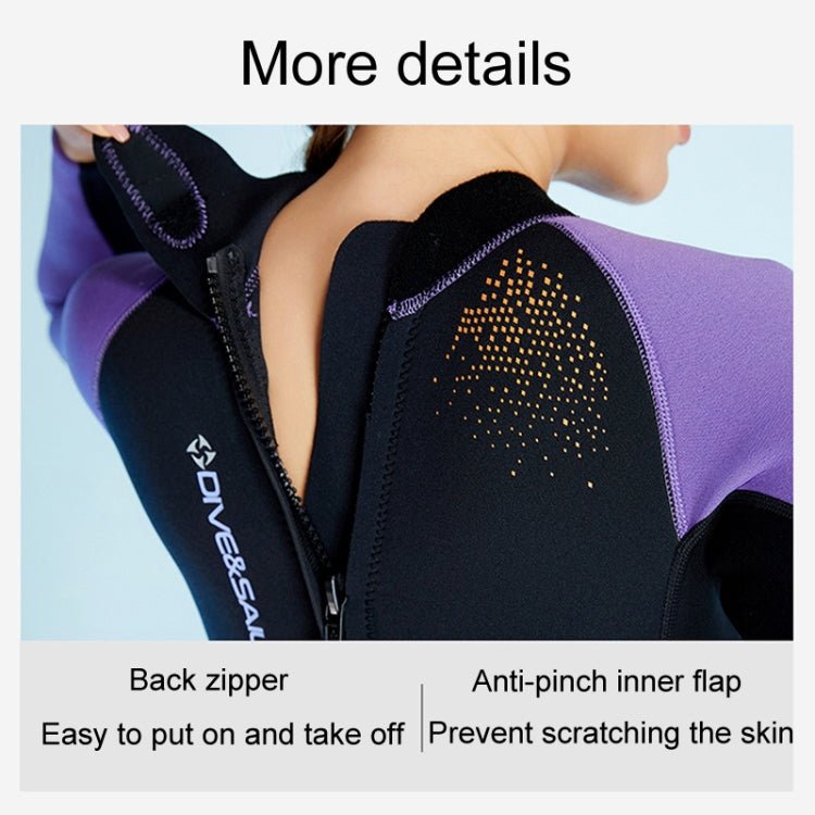DIVE & SAIL 3mm Ladies Warm Thickened One-Piece Long Sleeve Wetsuit Winter Swimming Gear, Size: L(Black) - British D'sire