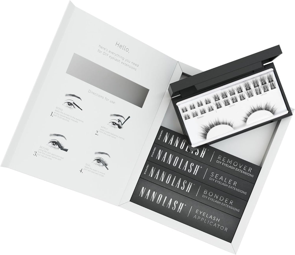 Nanolash DIY Eyelash Extensions Starter Kit - cluster lashes with bonder, sealer, remover, apllicator, home lash extensions kit (DIVINE) Main image