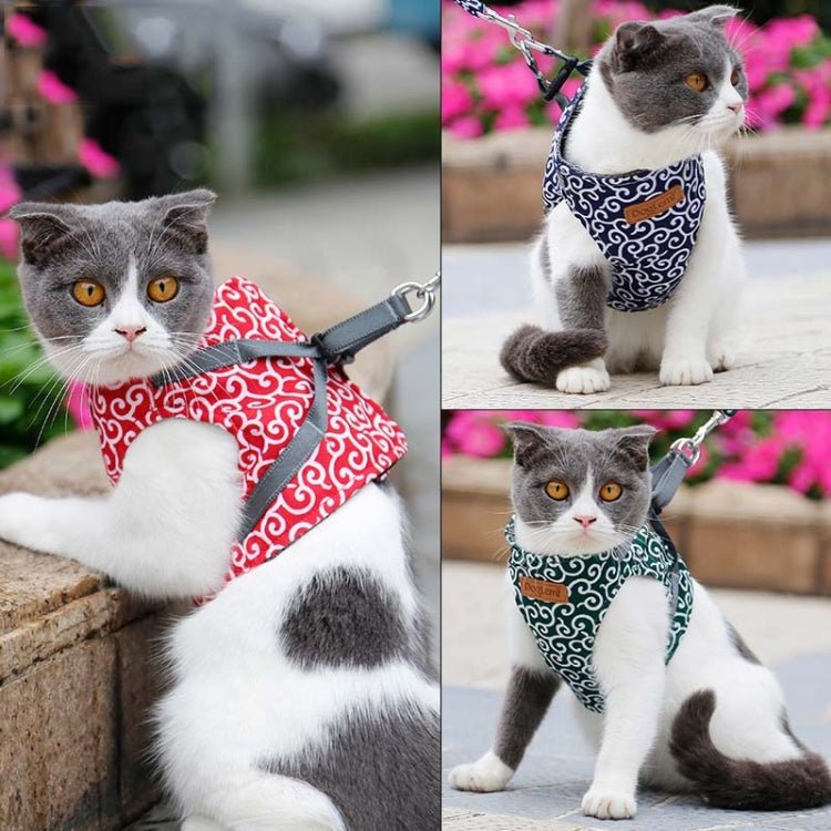 DogLemi Pet Cat Traction Rope Chest Harness Vest Type Traction Suit Cat Walking Rope, Size:S(Green) - British D'sire