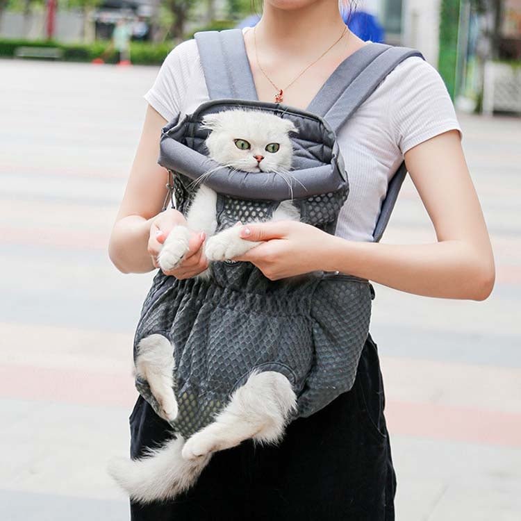 Doglemi Pet Outing Backpack Dog Shoulder Chest Bag Breathable Mesh Dog Cat Bag, Size:L(Gray) - British D'sire