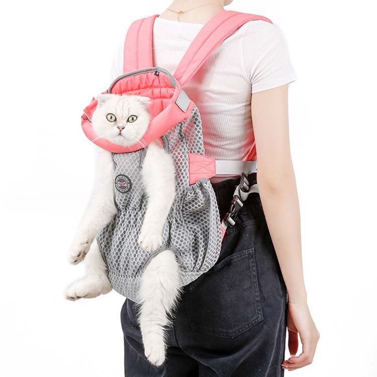 Doglemi Pet Outing Backpack Dog Shoulder Chest Bag Breathable Mesh Dog Cat Bag, Size:L(Pink Gray) - British D'sire Main image