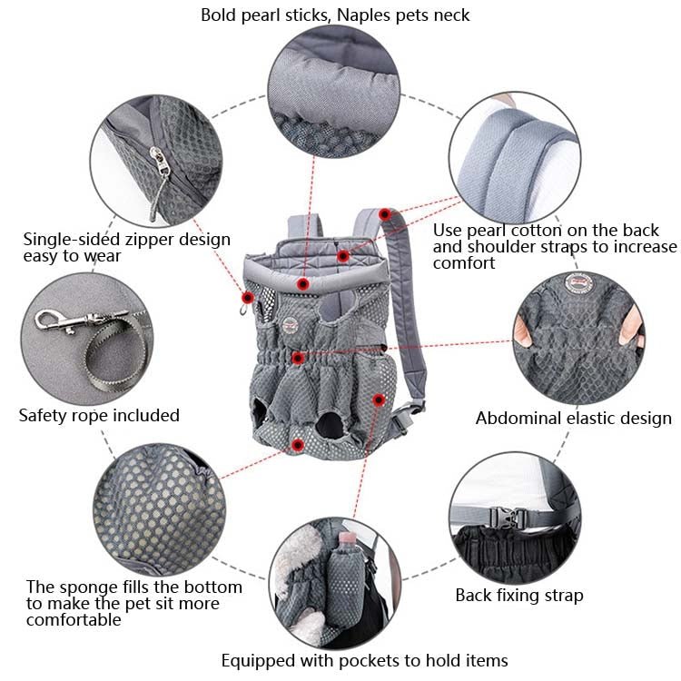 Doglemi Pet Outing Backpack Dog Shoulder Chest Bag Breathable Mesh Dog Cat Bag, Size:M(Gray) - British D'sire