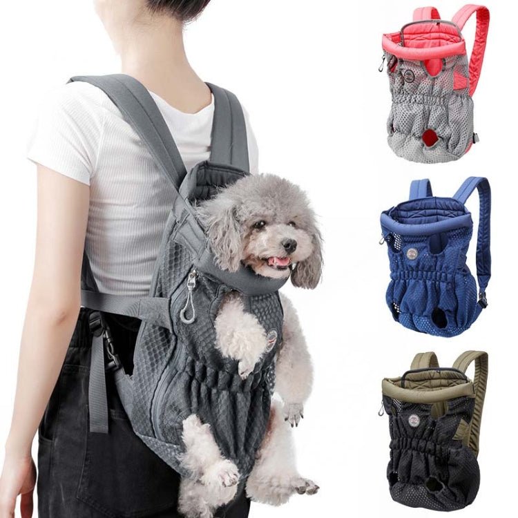 Doglemi Pet Outing Backpack Dog Shoulder Chest Bag Breathable Mesh Dog Cat Bag, Size:M(Pink Gray) - British D'sire