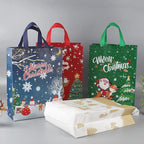 DOJoykey Christmas Bags, 5pcs Red Christmas Tote Bags with Handle Non - woven Fabric Gift Bags Large Size for Xmas Gift Delivering Shopping Party Decoration - Reusable Shopper Bags - British D'sire