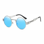 Dollger Retro Steampunk Sunglasses for Women Men Round Hippie UV400 Protection Flat Lens Metal Frame Eyewear - British D'sire