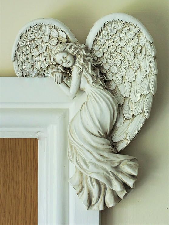 Door Frame Angel Wall Sculpture Vintage Style Shabby Chic Angelic Figurines Ornament Garden Home Art Decor Secret Fairy (Left & Right) - Decor Sculpture - British D'sire Main image