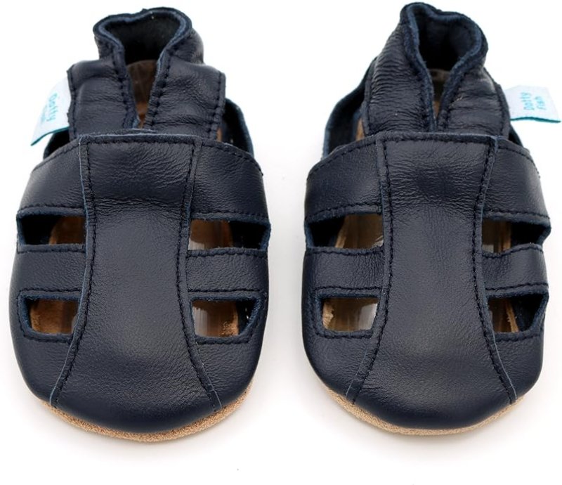 Dotty Fish Soft Leather Baby Shoes with Suede Soles. Toddler Sandals. Non - slip. Girls Boys. 0 - 6 Months to 18 - 24 Months - British D'sire