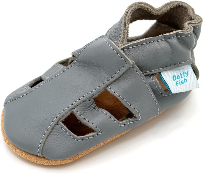 Dotty Fish Soft Leather Baby Shoes with Suede Soles. Toddler Sandals. Non - slip. Girls Boys. 0 - 6 Months to 18 - 24 Months - British D'sire