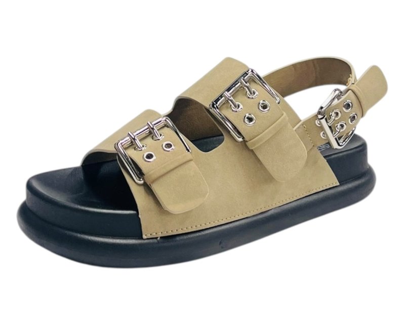 Double Buckle Strap Eyelet Detail Sandals - Sandals - British D'sire