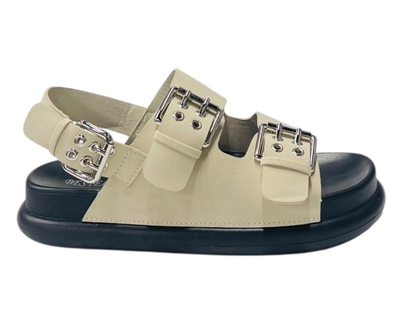 Double Buckle Strap Eyelet Detail Sandals - Sandals - British D'sire