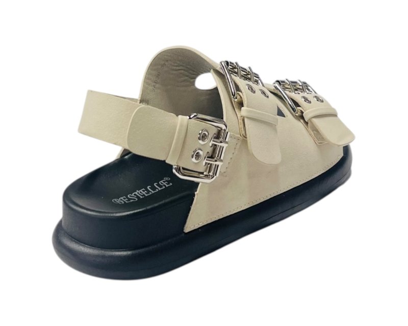 Double Buckle Strap Eyelet Detail Sandals - Sandals - British D'sire