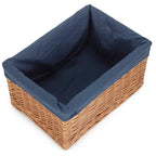 Double Steamed Navy Cotton Lined Willow Storage Basket - Storage Baskets - British D'sire