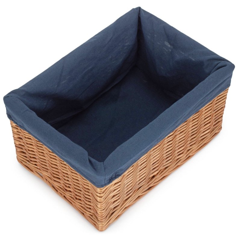 Double Steamed Navy Cotton Lined Willow Storage Basket - Storage Baskets - British D'sire
