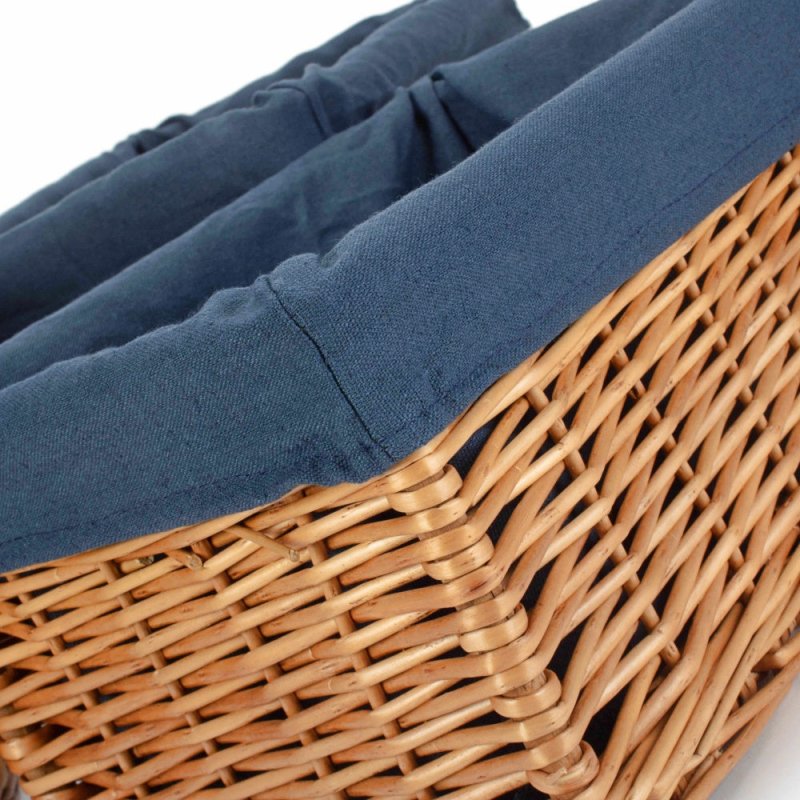 Double Steamed Navy Cotton Lined Willow Storage Basket - Storage Baskets - British D'sire