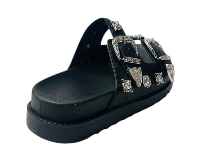 Double Strap Buckle Flat Sole Sandals - Slider - British D'sire
