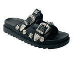 Double Strap Buckle Flat Sole Sandals - Slider - British D'sire