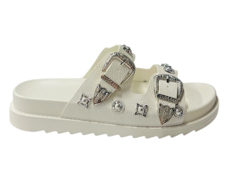 Double Strap Buckle Flat Sole Sandals - Slider - British D'sire