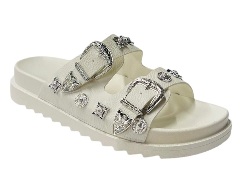 Double Strap Buckle Flat Sole Sandals - Slider - British D'sire