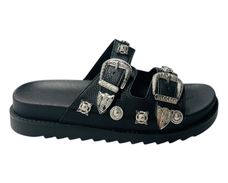 Double Strap Buckle Flat Sole Sandals - Slider - British D'sire