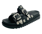 Double Strap Buckle Flat Sole Sandals - Slider - British D'sire