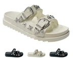 Double Strap Buckle Flat Sole Sandals - Slider - British D'sire