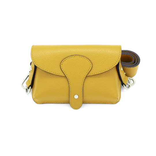 Italian Designer Leather Small Crossbody Wide Strap Bag Carina- Mustard Main image