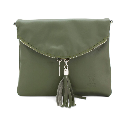 Italian Designer Soft Leather Foldover Crossbody Bag -Swolit Ludovica Olive Green Main image