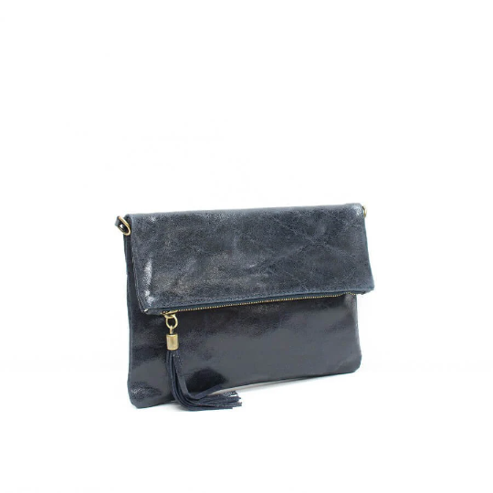 Italian Designer Soft Navy Leather Foldover Plain Leather Clutch Scintilla Main image