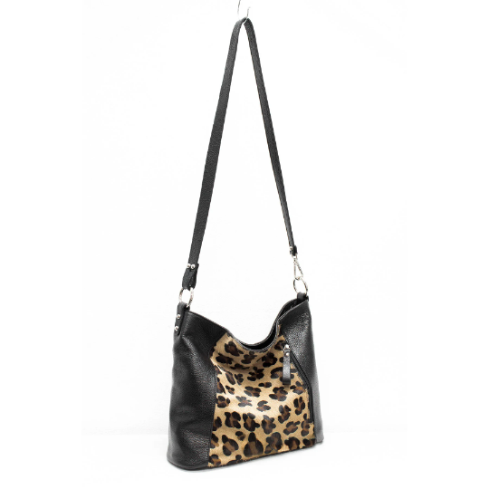 Italian Designer Leather Handbag with Adjustable Strap- Swolit Della Leopard Print Secondary image