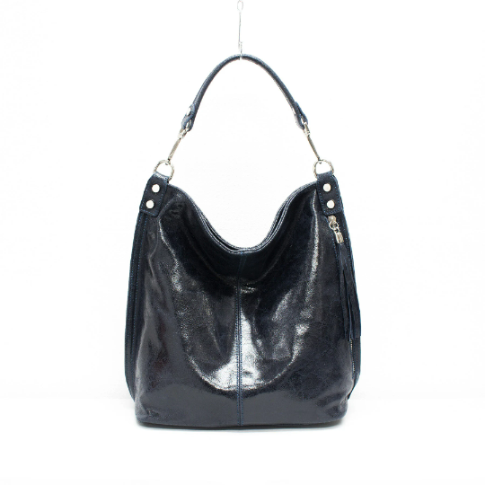 Italian Designer Black Soft Leather Right Pocket Hobo Bag Zeta