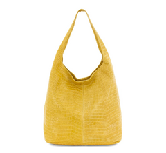 Italian Designer Soft Leather Full Croc Print Hobo- Swolit Gioia Mustard