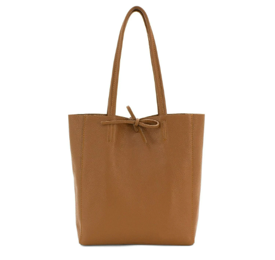 Italian Plain Leather Soft Tote Shopper Swolit Benedetta - Dark Tan Main image