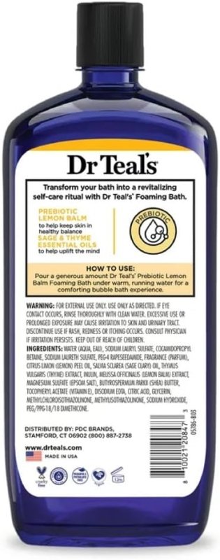 Dr.Teal's Foaming Bath with Pure Epsom Salt Prebiotic Lemon Balm 1000ML - foam bath - British D'sire