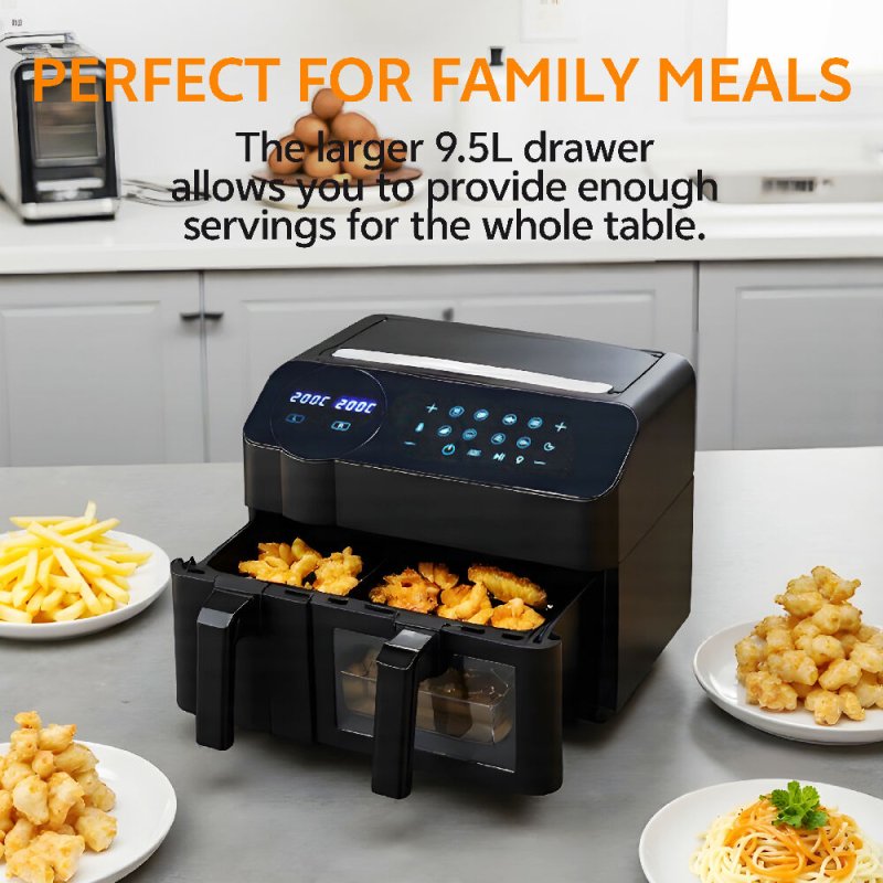 Dual Basket 9.5L Air Fryer with Smart Touch Screen - Air Fryer - British D'sire