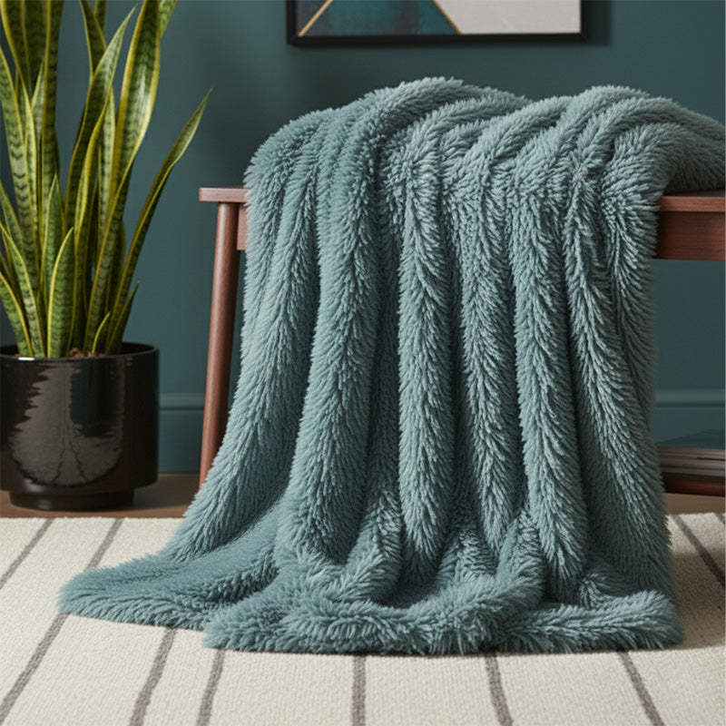 Cuddly Extra Fluffy Throw Ultra Soft Plush Blanket for Sofa Bed Home Decor - Sage