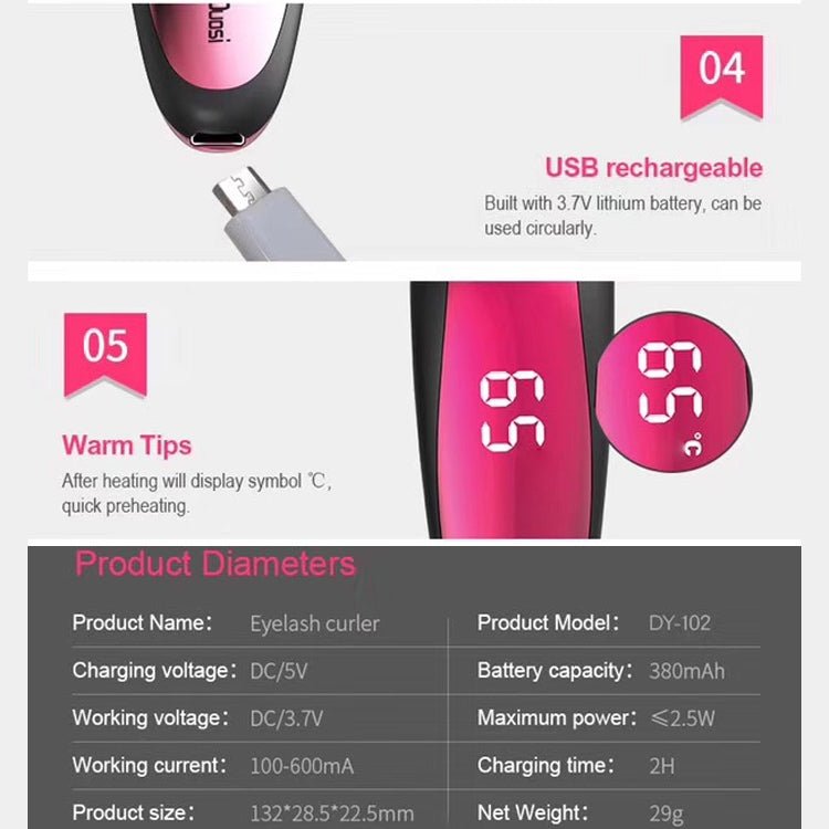 Duosi DY - 102 Portable Pen Style Heated Long - Lasting Electric Ironing Eyelash Curler USB Rechargeable Electric Heated Makeup Curling Clip - British D'sire