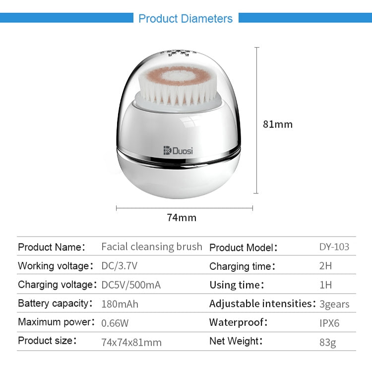 Duosi DY - 103 USB Rechargeble Electric Facial Cleansing Brush Waterproof Face Deep Pore Cleaning Massager Exfoliator Oil Dirt Blackhead Remove - British D'sire