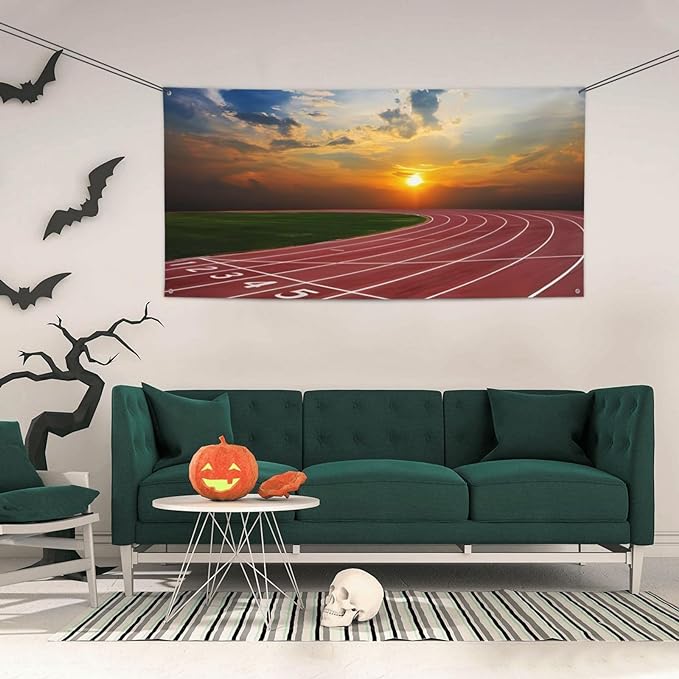 Dusk Running Track Banner Party Decor Backdrop Banner Themed Party Photography Background Decorations Banner Birthday Party Supplies Favors Wall Decor Banner 47 x 24 Inch - British D'sire