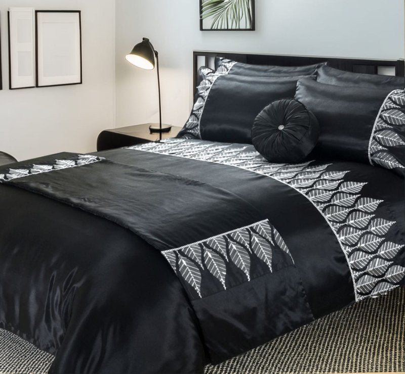 Duvet Cover And Pillowcase Set Black And Silver Sequence Luxury Design Polyester Bed Linen - Double - British D'sire