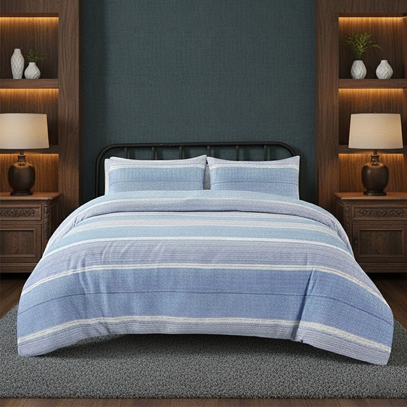 Duvet Cover And Pillowcase Set Black Stripe Monochrome Design Polycotton Bed Linen - King - British D'sire