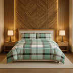 Duvet Cover And Pillowcase Set Green or Pink Tartan Check Design Polycotton Bed Linen - Pink - Double - British D'sire