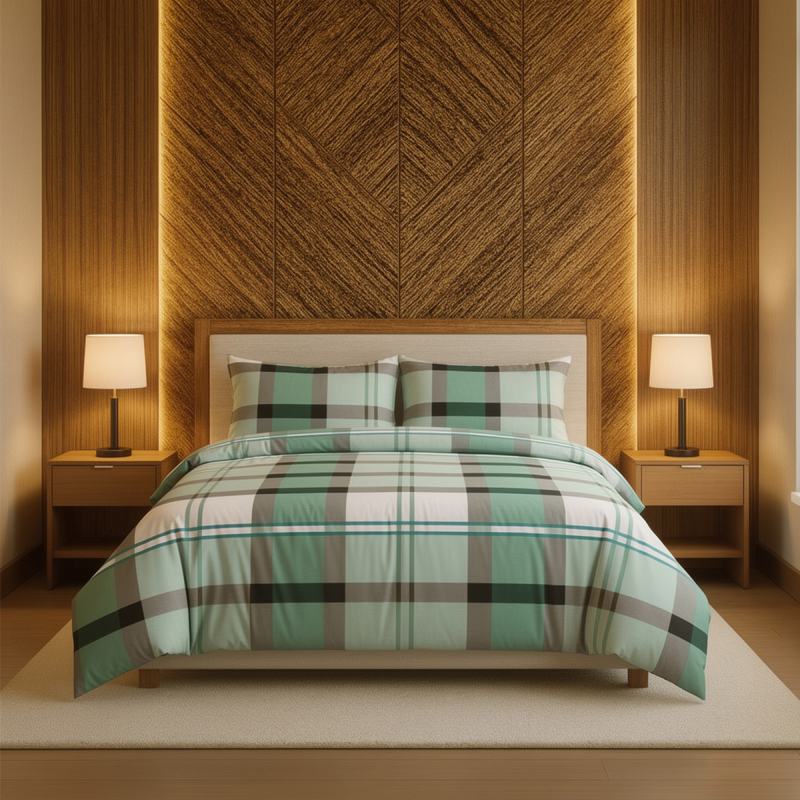 Duvet Cover And Pillowcase Set Green or Pink Tartan Check Design Polycotton Bed Linen - Pink - Super King - British D'sire