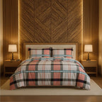 Duvet Cover And Pillowcase Set Green or Pink Tartan Check Design Polycotton Bed Linen - Pink - Super King - British D'sire